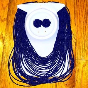 Blue beaded necklace and earrings to match